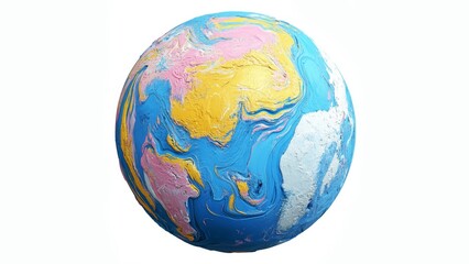 a blue, yellow and pink stunning earth, 3d, white background