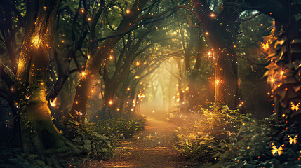 Enchanted Forest Where Fairytale Whispers Are Woven Background AI Generative