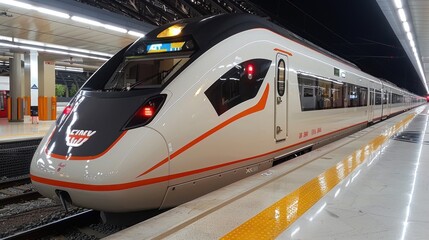 Fototapeta premium Modern High-Speed Train at a Railway Station