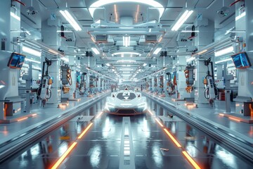 Obraz premium Futuristic Car Assembly Line.
