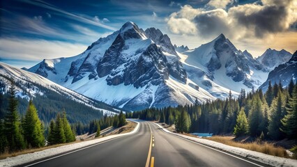 Serene Silence: A Mountain Road Beckons  AI generated