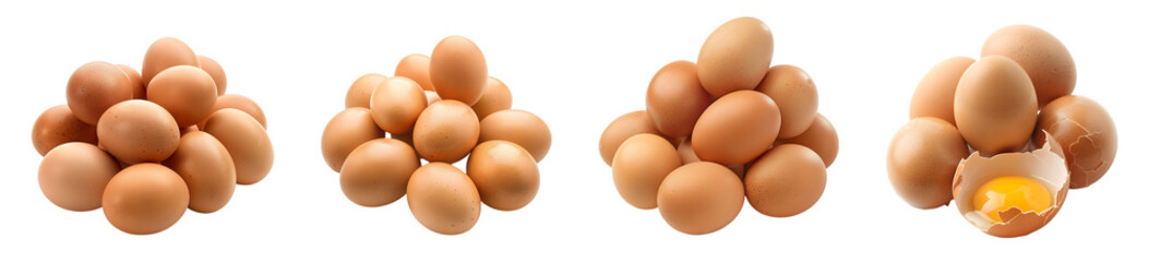 A pile of brown eggs isolated on a transparent background