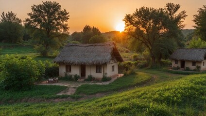 Obraz premium sunset in the village