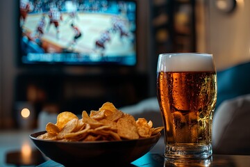Collecting with friends while watching a sports game and enjoying snacks in a cozy living room
