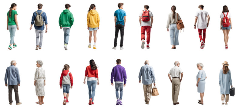 後ろ姿の人々の切抜き素材集（背景透過）