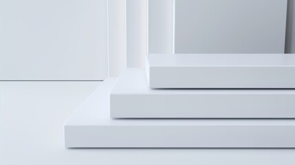 A white stack of books with a white background. The books are stacked in a pyramid shape. Concept of order and structure, as well as a feeling of stability and balance