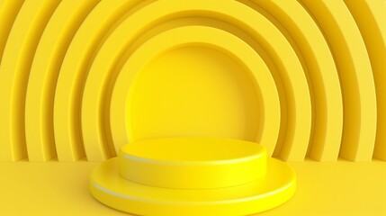 Obraz premium A yellow stage with a yellow platform in the center. The stage is empty and ready for a performance