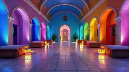Obraz premium Colorful Hallway with Archways and Lights