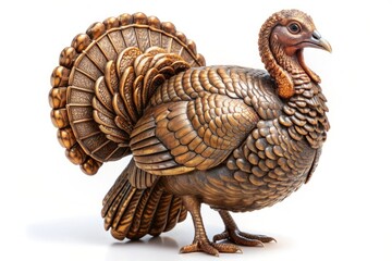 Bronze Turkey Sculpture with Detailed Feathers.
