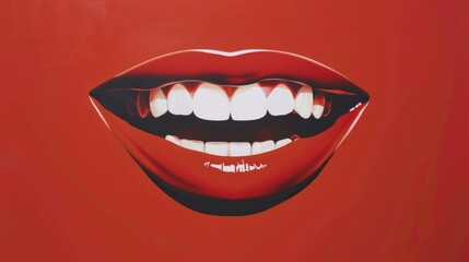 Naklejka premium An AI-generated illustration, a detailed close-up captures the vivid red lips and white teeth of a smiley emoji,
