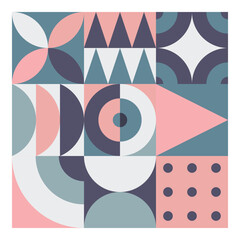 Obraz premium Abstract Bauhaus geometric pattern background, vector circle, triangle and square lines color art design. Colorful Bauhaus pattern background.