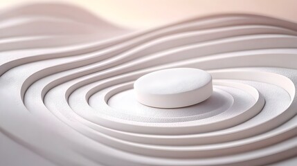 Obraz premium Minimalist Cosmetic Product Presentation on Zen Circle Sand Pattern Background