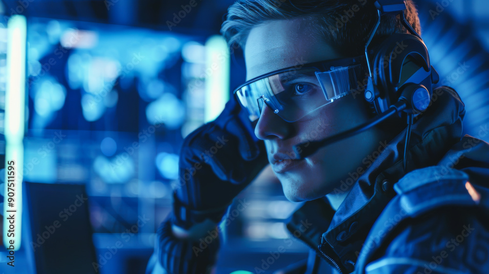 Poster portrait of a hacker trying to hack a security system. excellent data protection shielding. cyber at