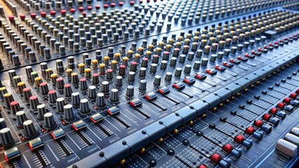 Obraz premium A Symphony of Knobs: A Detailed Illustration of a Vintage Sound Mixer Board AI Generated