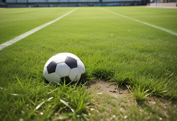 football field, summer, ball on grass, summer, urban