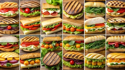 Fototapeta premium A Panoramic View of a Panini: A Colorful Collage of Ingredients generative AI