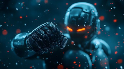 Futuristic Steel Fighter in Gripping Dark Boxing Match Showdown