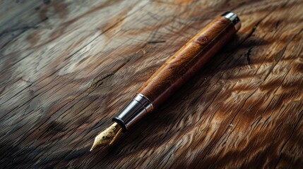 Naklejka premium Exclusive pen on a wooden backdrop