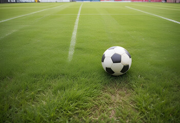 football field, summer, ball on grass, summer, urban