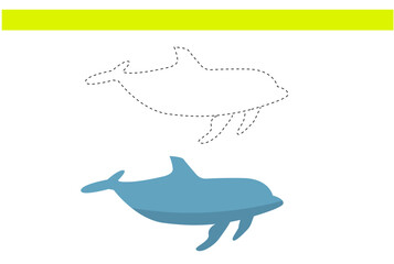 fish dolphin trace worksheet for kids practical handwriting activity vector design