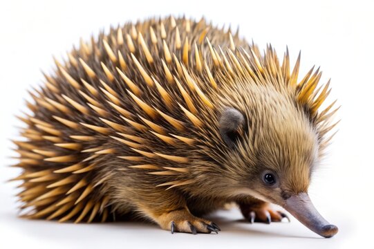 Echidna with Spikes Isolated on White Background.