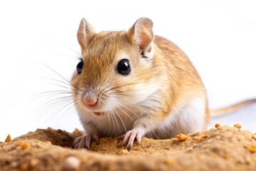 Obraz premium Cute Gerbil in Sand with White Background.