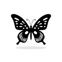 a design with silhouette art, a picture of a black butterfly