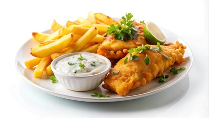Golden Crisp Fish and Chips with Creamy Tartar Sauce  Generative AI