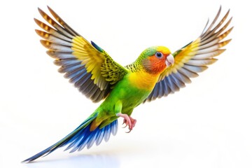 Fototapeta premium Colorful Parrot in Flight, Isolated on White Background.
