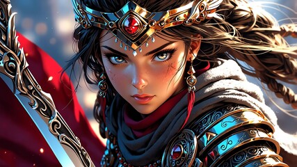 an isolated female warrior aesthetic pretty and stunning background