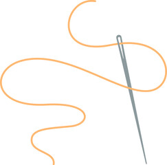 Sewing needle and thread logo, flat fashion tool object, hand drawn sewing decoration design, cartoon tailor supplies element, vector embroidery accessories illustration,