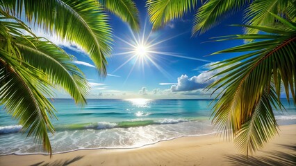 Sun-Dappled Shoreline: A Tropical Oasis  Generative AI