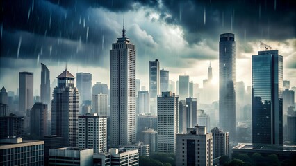 A Symphony of Gray: A Cityscape Bathed in Monsoon Rain  Generative AI