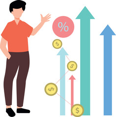 The boy is looking at the dollar graph.