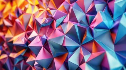 Abstract 3D polygonal shapes in a kaleidoscopic pattern, offering a vibrant and dynamic background for creative projects.