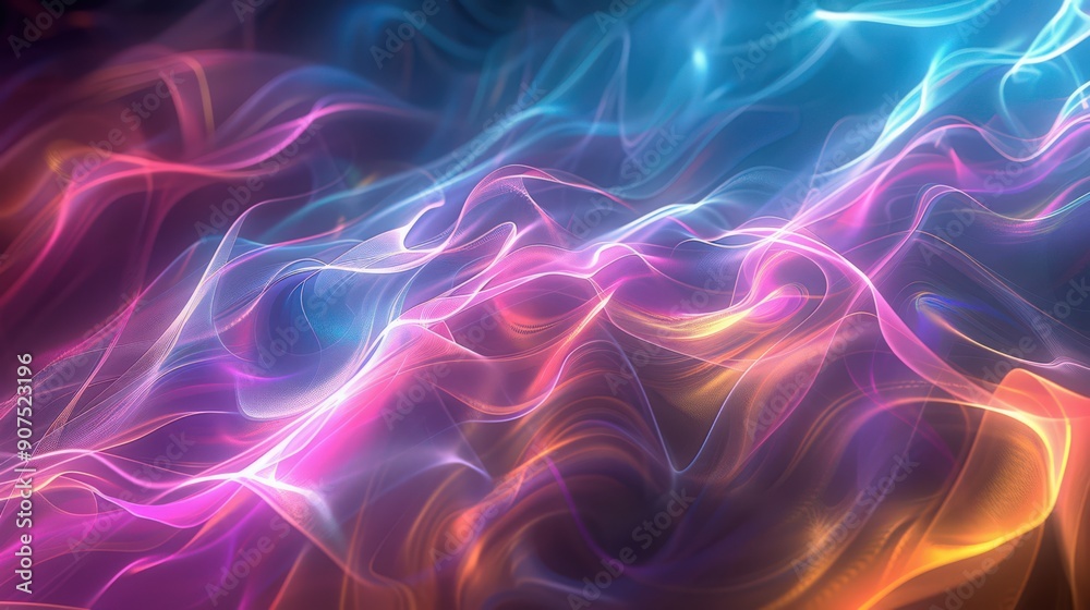 Poster abstract 3d waves of light and color, creating a dynamic and vibrant background for artistic and cre