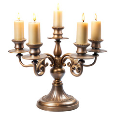 Vintage candlestick with candles isolated on white background, png format