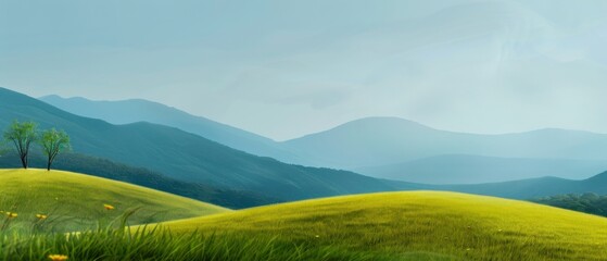 Obraz premium Tranquil Mountain Landscape with Lush Grass and Sky