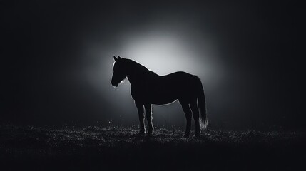 Fototapeta premium A black horse silhouette at sunset, a majestic animal in a fiery sky 5 