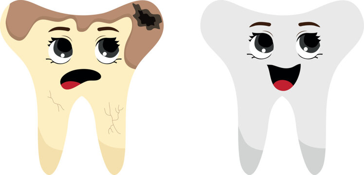 teath png showing a pair of healthy and unhealthy teeth