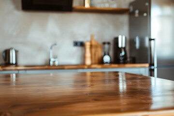 Stylish kitchen interior with a polished wooden countertop.
