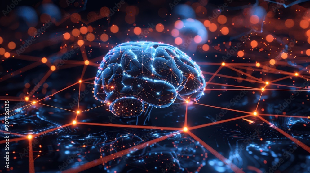 Poster ai and machine learning concept, with neural network patterns