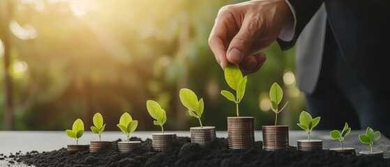 Businessman strategizing for development and growth with focus on increasing positive indicators and business success