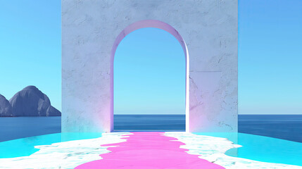 Serene Coastal Archway Overlooking Vibrant Waters Under Clear Blue Sky