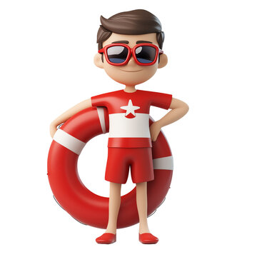 recommend clip art: Lifeguard 3D Cartoon, transparent background, white background