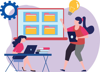 The girl is working on the laptop.