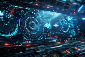 Obraz premium Futuristic HR interface over blue, Generative AI