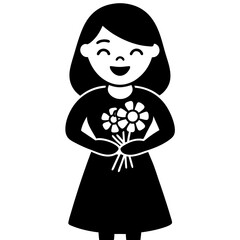 Girl holding a bouquet of flowers with a big smile