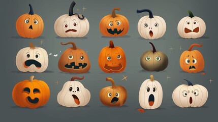 Obraz premium A Gallery of Ghastly Grins: 15 Spooky and Silly Halloween Pumpkins