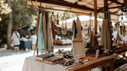 Obraz premium Handmade goods for sale at a market stall.